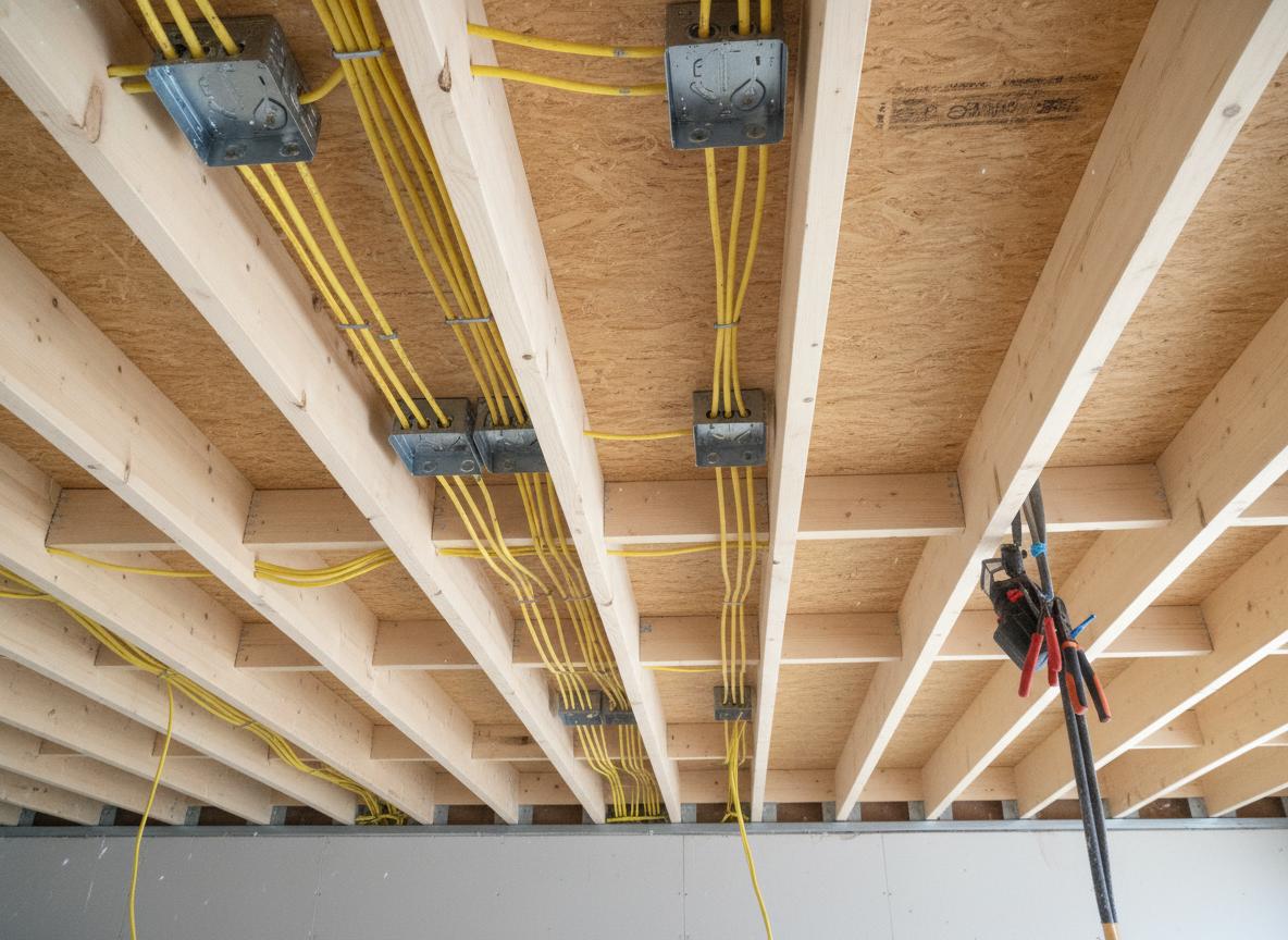 Clean electrical rough-in wiring behind the walls
